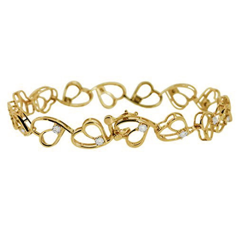 14K Yellow Gold 7" Diamond Hearts Bracelet 21000538 | Shin Brothers*