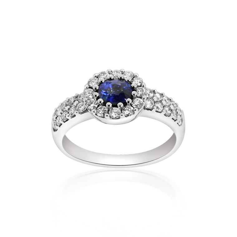 18K White Gold Diamond and Sapphire Ring 12000320 | Shin Brothers* 