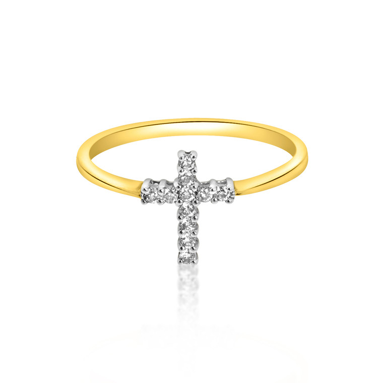 14k Yellow Gold Cross Diamond Ring 11002109    | Shin Brothers* 