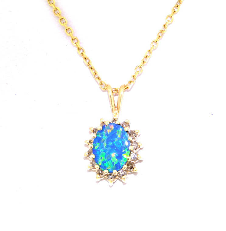 14K Yellow Gold Diamond Opal Pendant 52001778