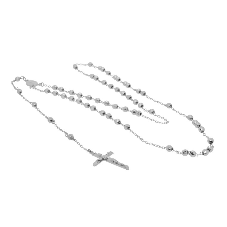 14K White Gold 22" Rosary Bead Cross Chain 30002219 | Shin Brothers*