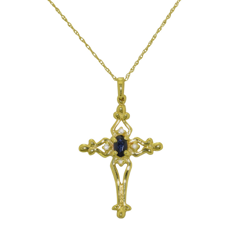 10K Two Tone Gold Sapphire and Diamond Cross Necklace 32000171