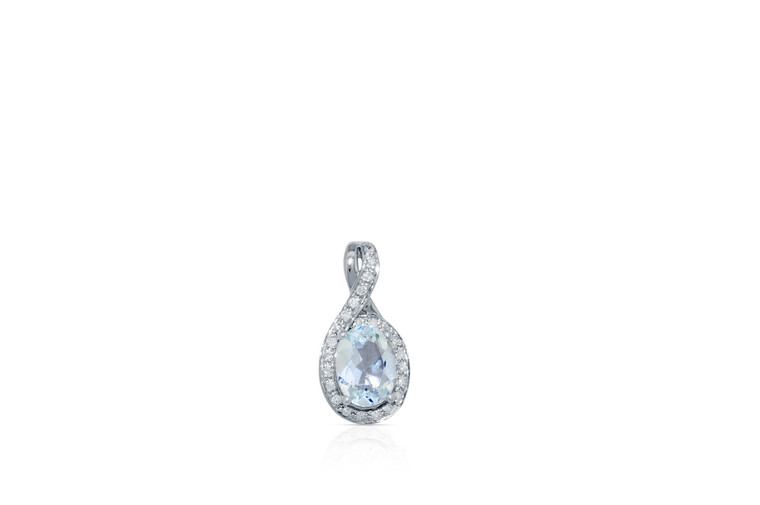 14K White Gold Aquamarine Diamond Drop Pendant 52001860 | Shin Brothers*