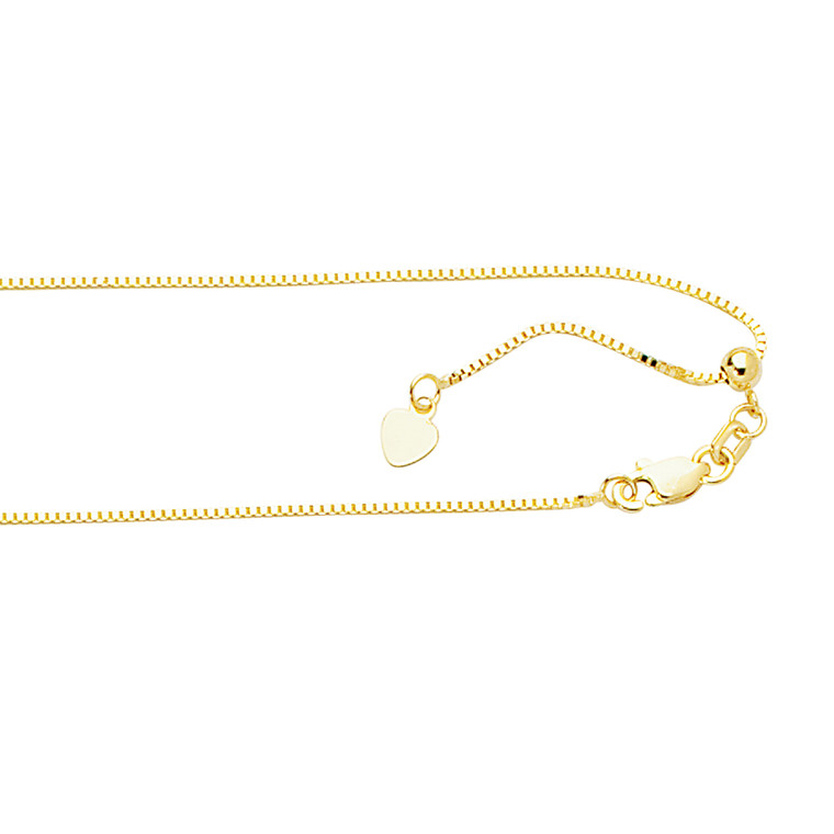 10K 22-inch Yellow Gold 0.85mm Shiny Classic Adjustable Box Chain with Lobster Clasp 1ABOX-22