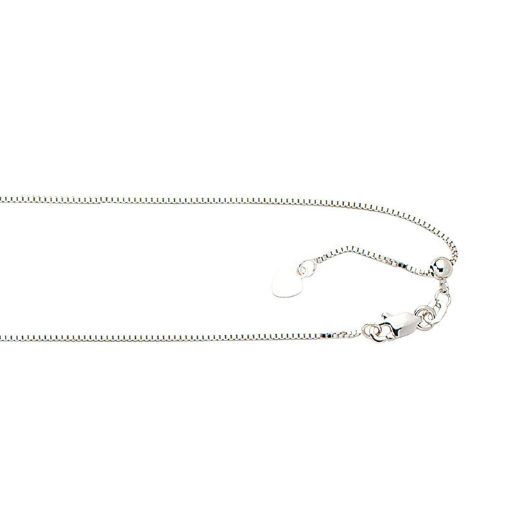 10K 22-inch White Gold 0.85mm Shiny Classic Adjustable Box Chain 1AWBOX-22 | Shin Brothers**