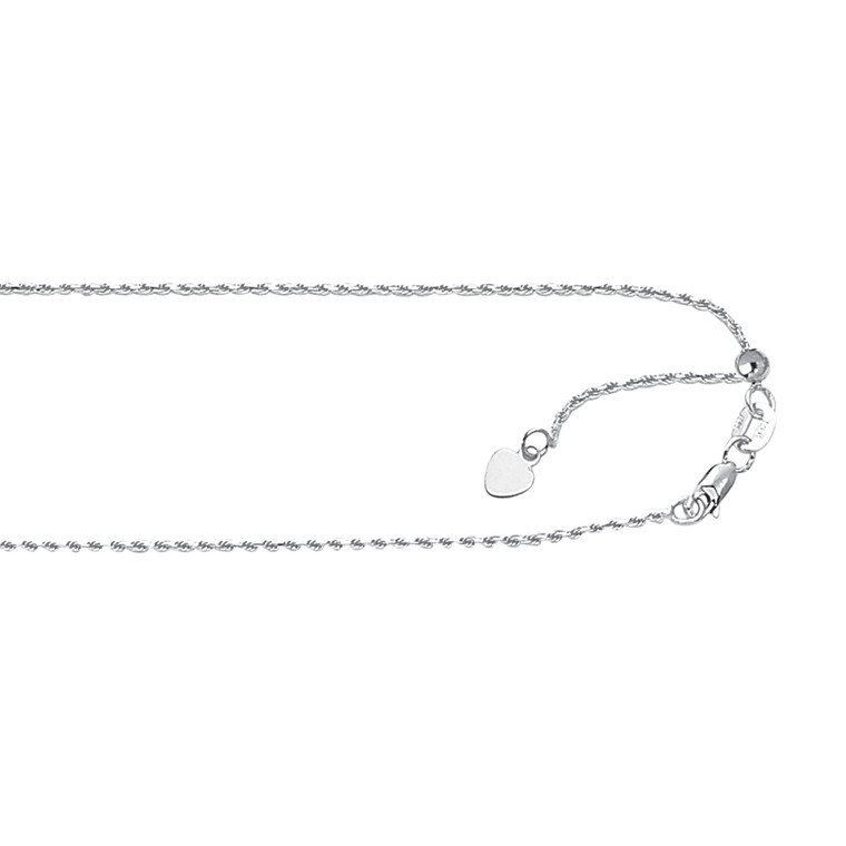 10K 22-inch White Gold 1.0mm Diamond Cut Adjustable Rope Chain with Lobster Clasp 1AWROY-22*