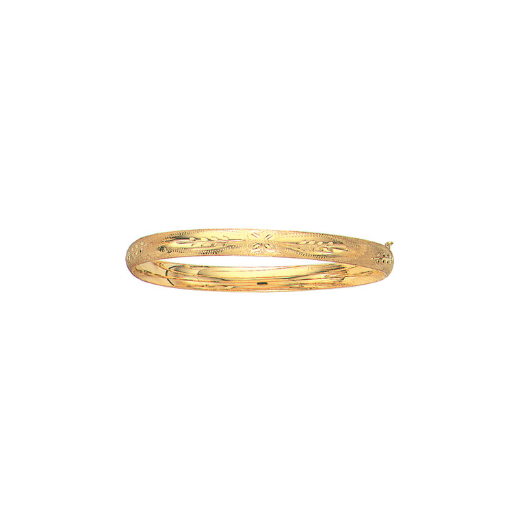 14K Yellow Gold 6.0mm Floral Design Bangle with Clasp 4/16FL-08 20002135| Shin Brothers*