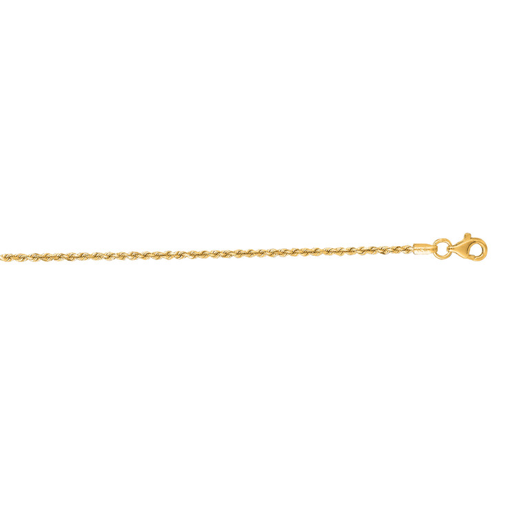 10K 16-inch Yellow Gold 1.50mm Shiny Solid Diamond Cut Royal Rope Chain with Lobster Clasp 012ROY-16