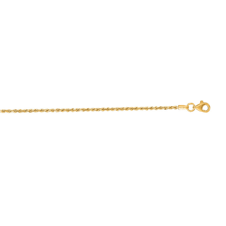 10K 20-inch Yellow Gold 1.5mm Shiny Solid Diamond Cut Royal Rope Chain with Lobster Clasp 012ROY-20