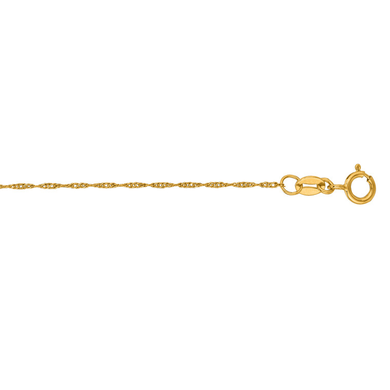 10K 16-inch Yellow Gold 0.8mm Diamond Cut Singapore Chain with Spring Ring Clasp 015SING-16