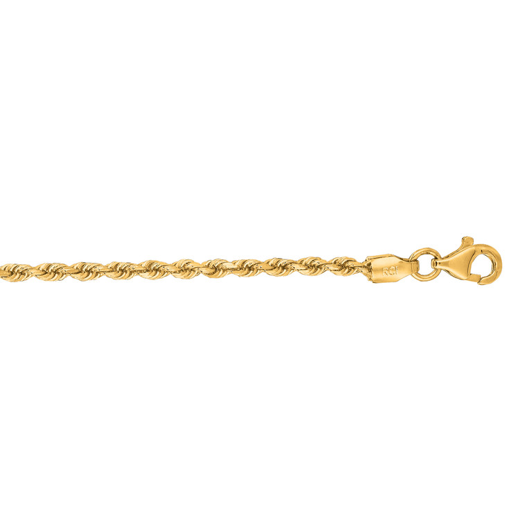 10K 18-inch Yellow Gold 2.25mm Shiny Solid Diamond Cut Royal Rope Chain with Lobster Clasp 016ROY-18
