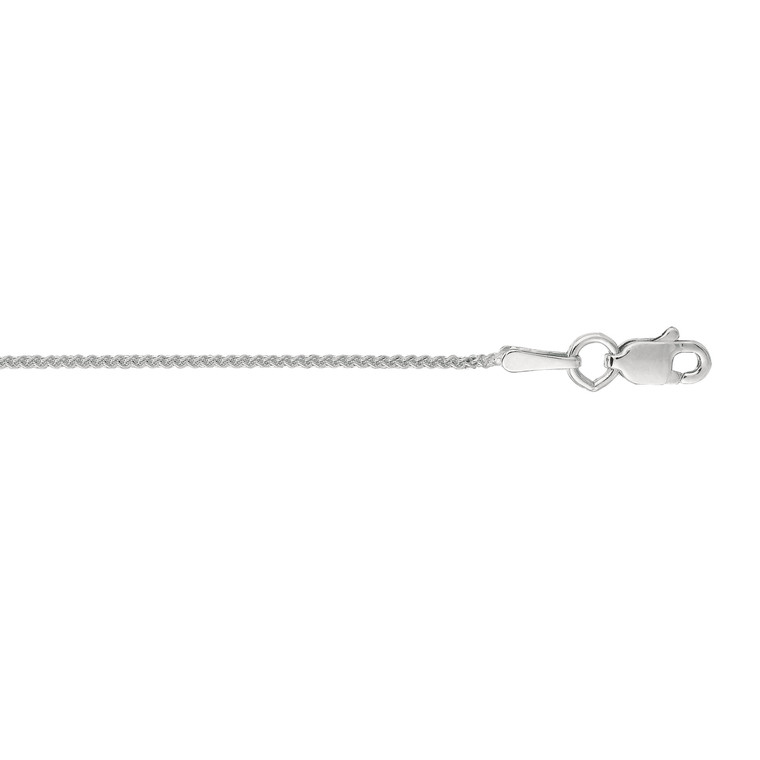 10K 16-inch White Gold 1.0mm Diamond Cut Round Wheat Chain with Lobster Clasp 025WSP-16