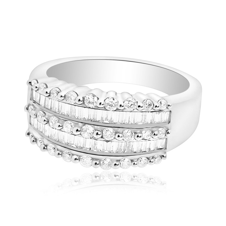 14K White Gold 1 ctw Baguette & Round Cut Diamond Band 11002228 | Shin Brothers*
