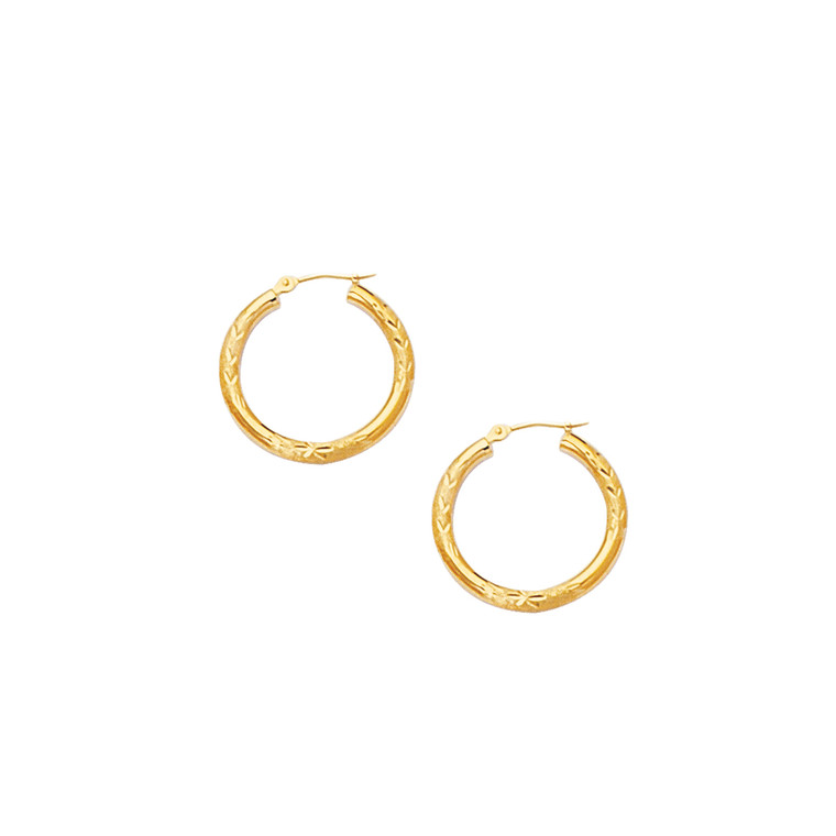 10K Yellow Gold 3.0mm Diamond Cut Shiny Round Hoop Earring 202LT | Shin Brothers **