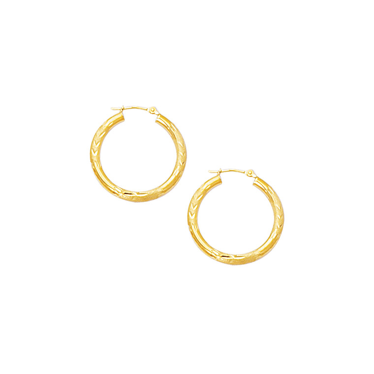 10K Yellow Gold 3mm Diamond Cut Hinged Hoop Earrings 203LT | Shin Brothers **