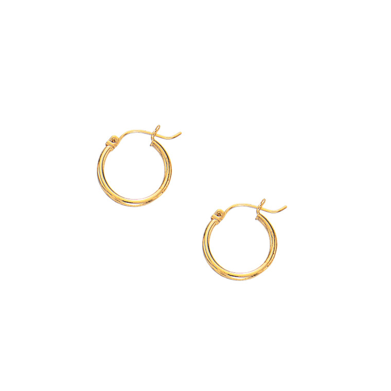 10K Yellow Gold 2.0x15mm Shiny Round Hoop Earring 206LT By Shin Brothers Inc**