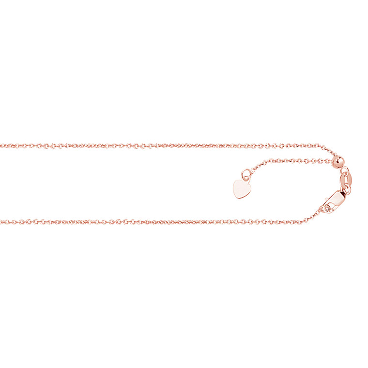 14kt 22-inch Rose Gold 0.9mm Diamond Cut Adjustable Cable Chain with Lobster Clasp+ Small HEarRingt Charm APKCAB1-22