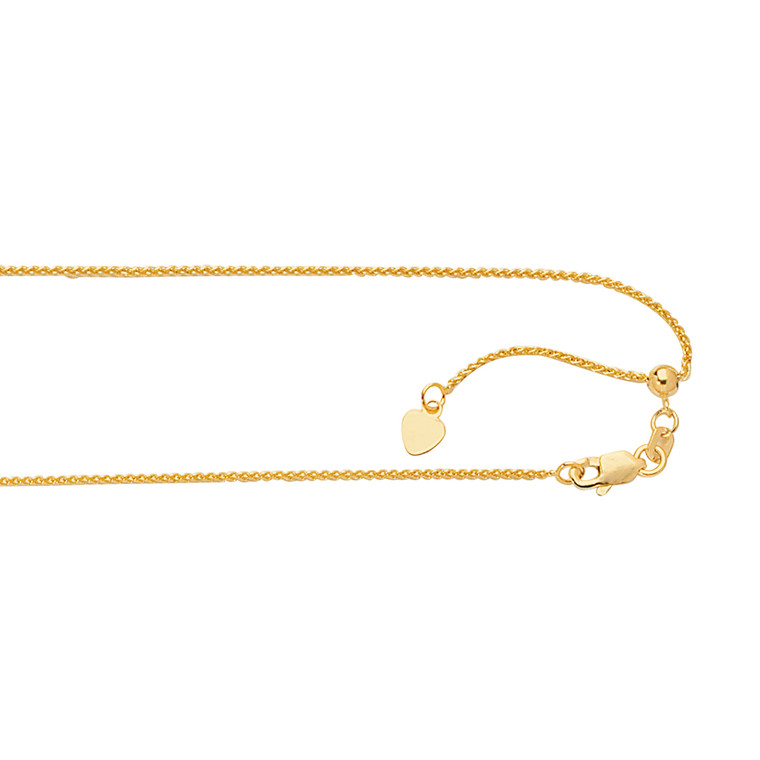 14K Gold 1mm Adjustable Wheat Chain ARW1-22 | Shin Brothers **