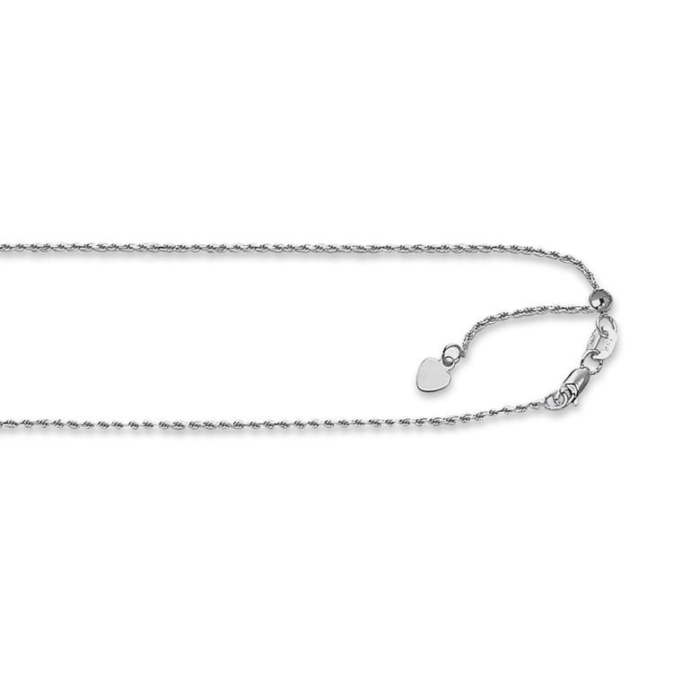 14kt 22-inch White Gold 1.0mm Diamond Cut Adjustable Royal Rope Chain with Lobster Clasp AWROY1-22"