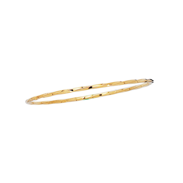 14K 8-inch Yellow Gold 2.50mm Shiny Twisted Round Tube Stackable Bangle BG213-08**