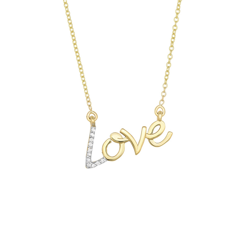 14K Gold .07ct Diamond "Love" 18" Necklace DGN339-18 | Shin Brothers * 