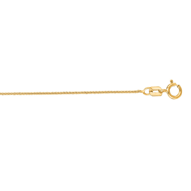 14kt 16 inch Yellow Gold 0.6mm Shiny Round Diamond Cut Wheat Chain with Spring Ring Clasp DRW20-16