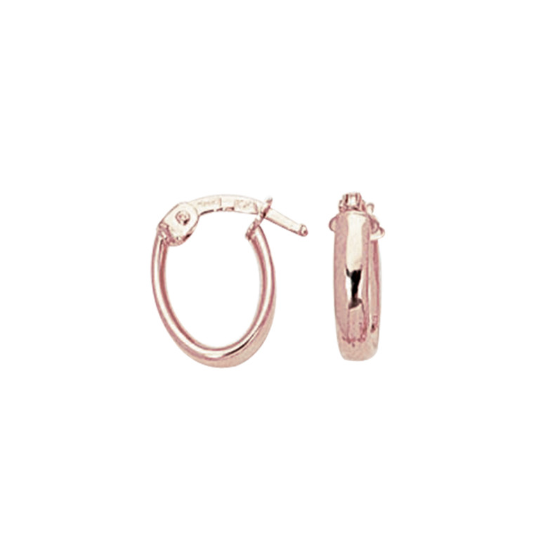 14k Rose Gold Shiny Domed Tube Oval Hoop Earring with Saddle Back CLasp ER3497 By Shin Brothers 