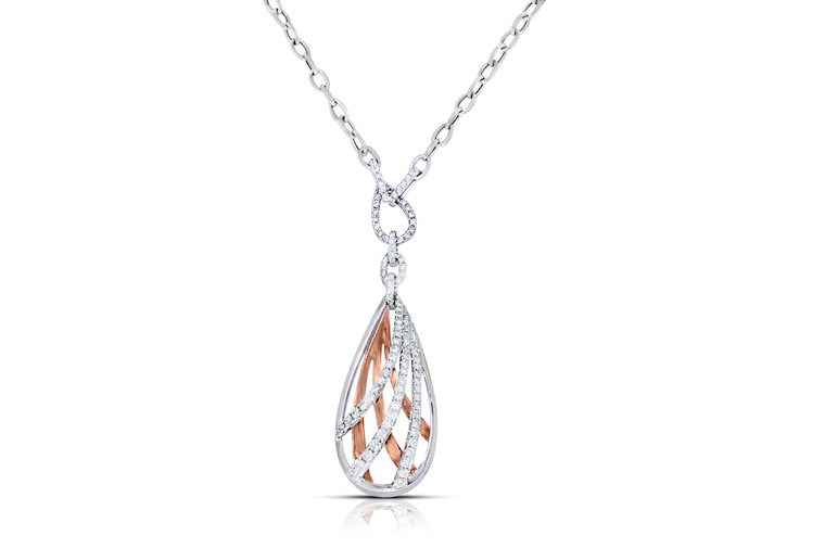 14K White and Rose Gold Diamond Swirl Pendant Necklace By Shin Brothers Inc.