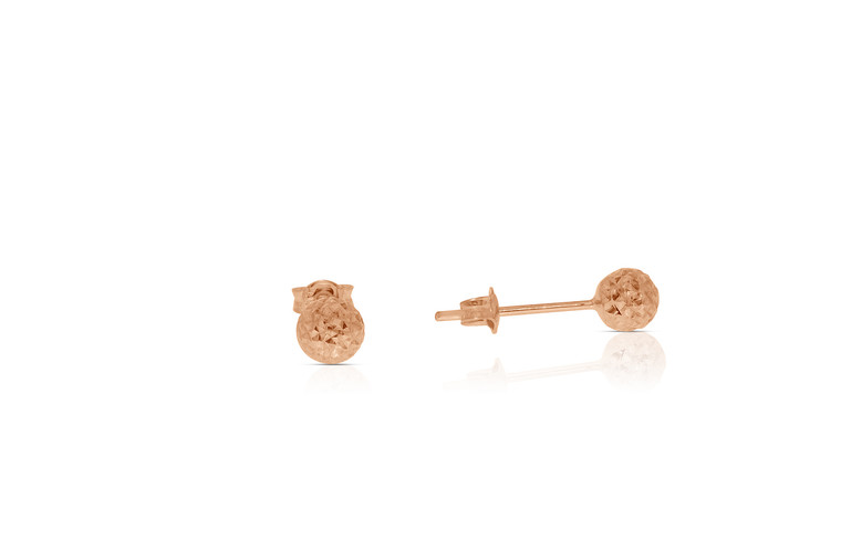 14K Rose Gold Diamond Cut Ball Studs Post Earrings 40002304 By Shin Brothers*