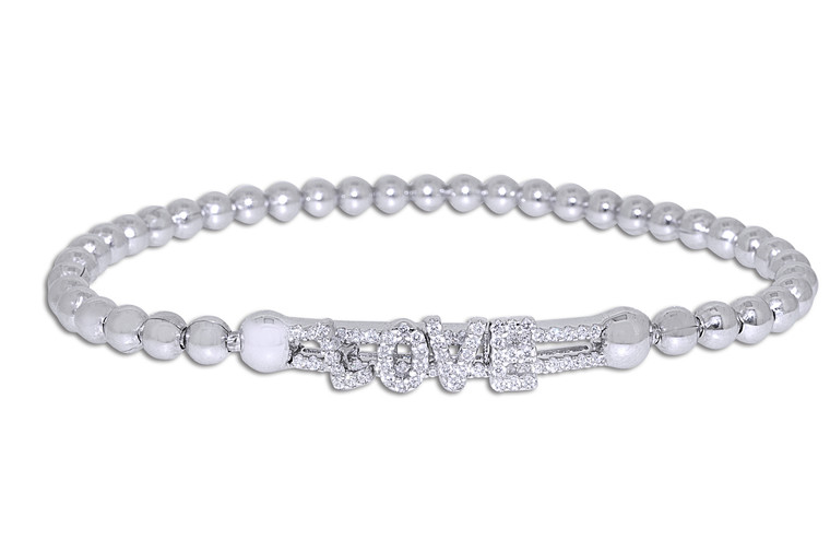Silver CZ Love Beads Expension Bracelet