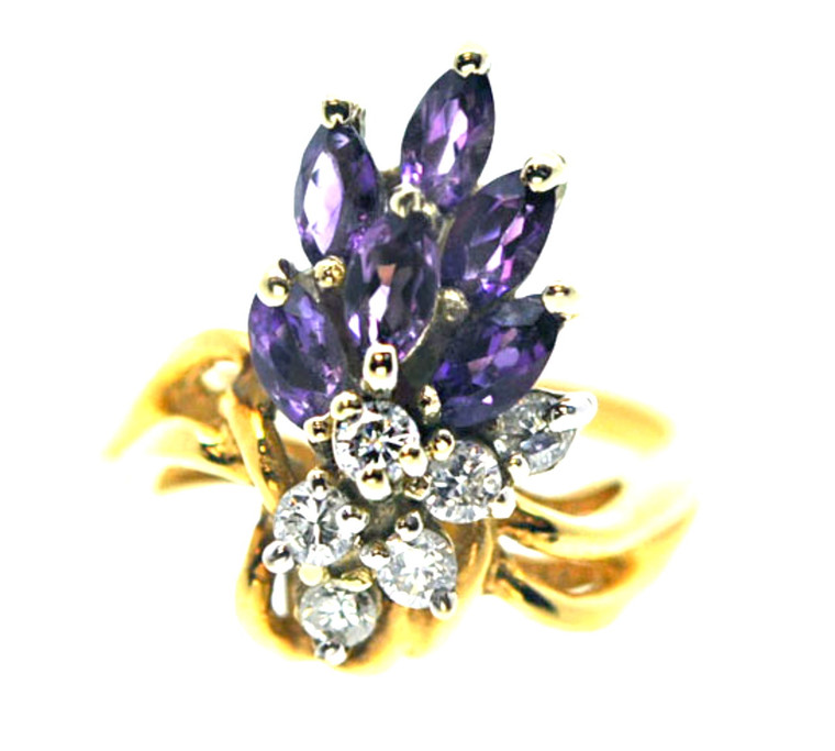 14K Yellow Gold Marquise Amethyst / Round Cut Diamond Ring 12000010 | Shin Brothers*