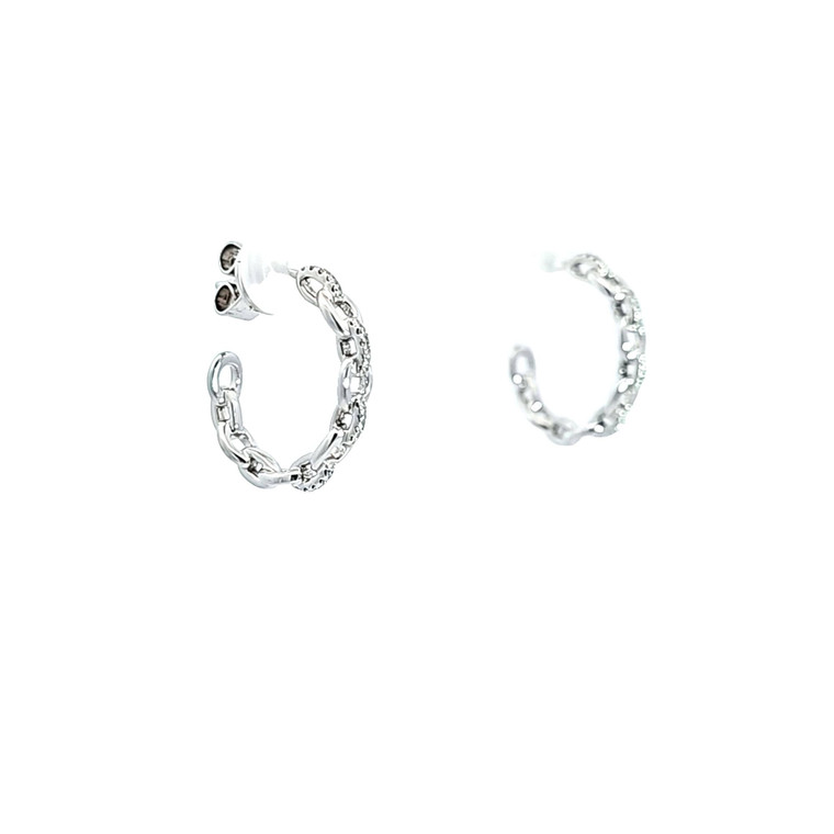 18K White Gold .11 ctw Diamond Link Half Hoop Earrings 41002750 | Shin Brothers*