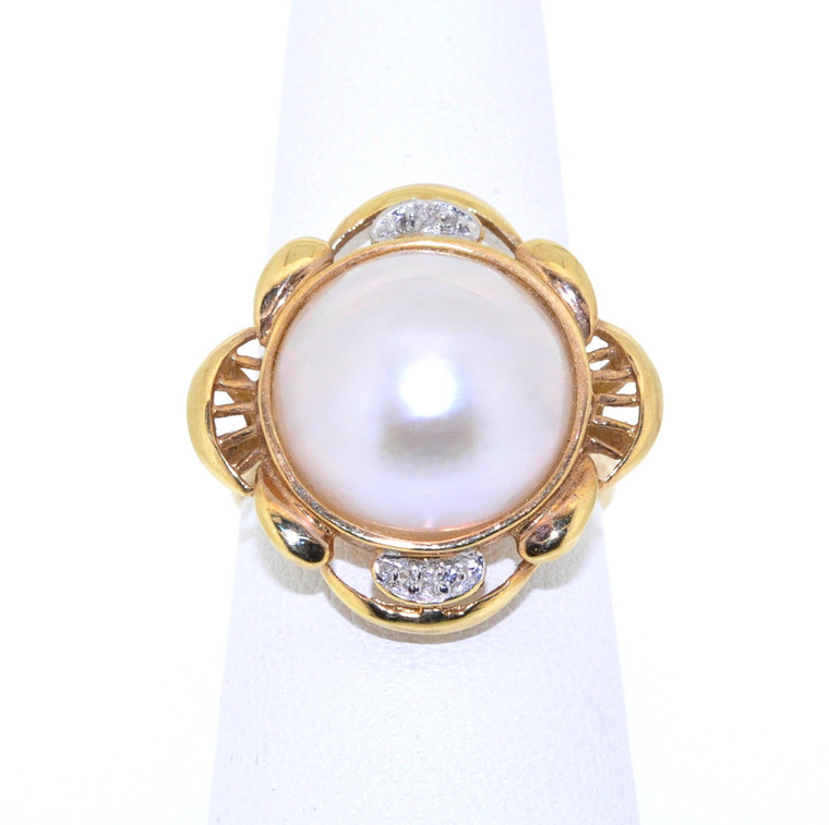 14K Yellow Gold Mobe Pearl and Diamond Ring 12000905 | Shin Brothers* 