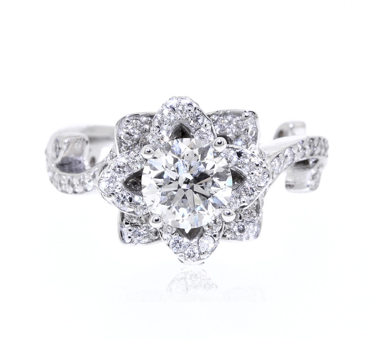 Finest 18K White Gold Rose Diamond Engagement Ring 11005680   By Shin Brothers*