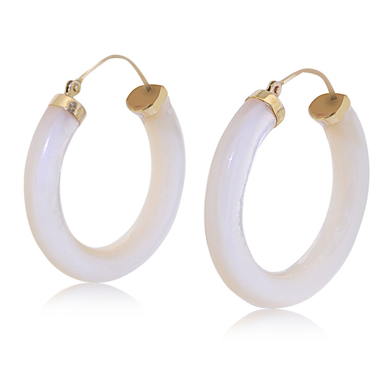 14K Yellow Gold Mother Of Pearl Hoop Earrings 12002654 | Shin Brothers* 