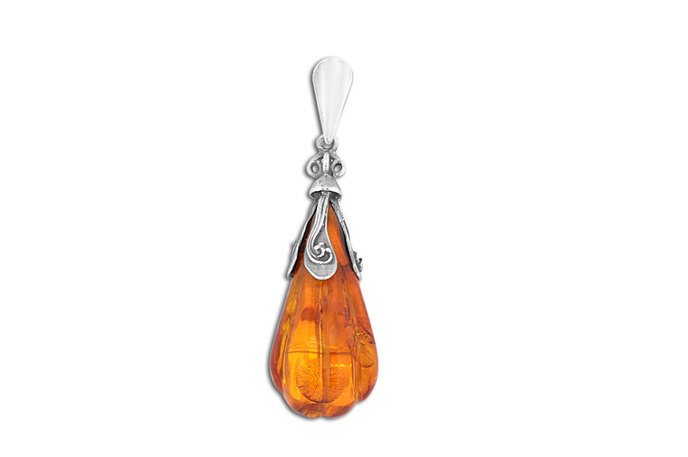 Sterling Silver Amber Pear Fancy Pendant 85210530