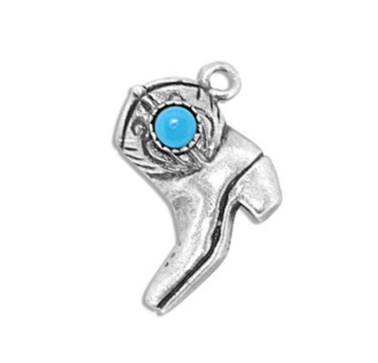 Sterling Silver Boot Turquoise Charm 85010589 | Shin Brothers Inc