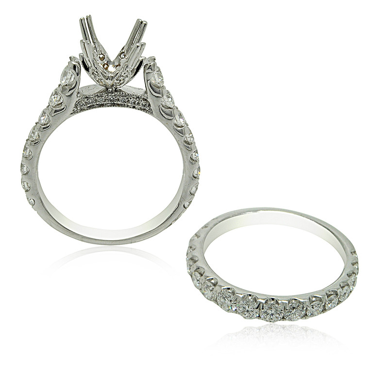 18K White Gold Diamond Engagement Ring Settings with Band 11005833  By Shin Brothers*  