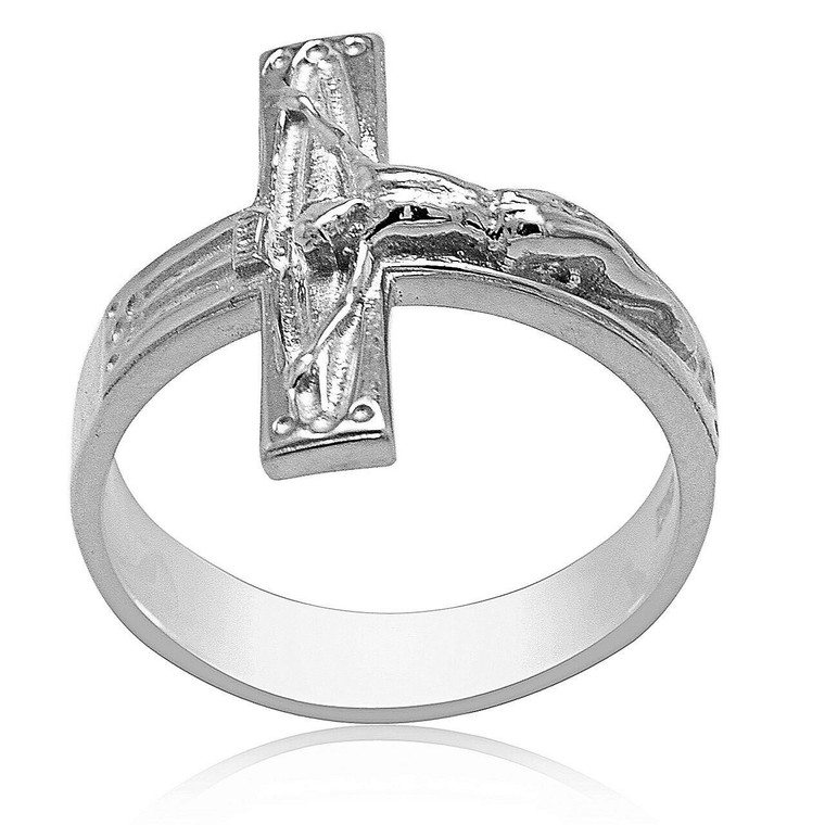 14K  White Gold Custom Made Crucifix Ring 10017280 By Shin Brothers*