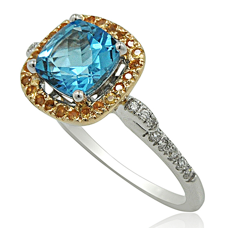 14K Two Tone  Gold Blue Topaz and Diamond Ring 12002687  By Shin Brothers*