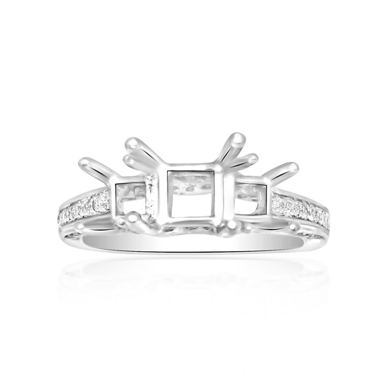 18K White Gold Three Stone Diamond Engagement Ring Setting 11002565   By Shin Brothers*