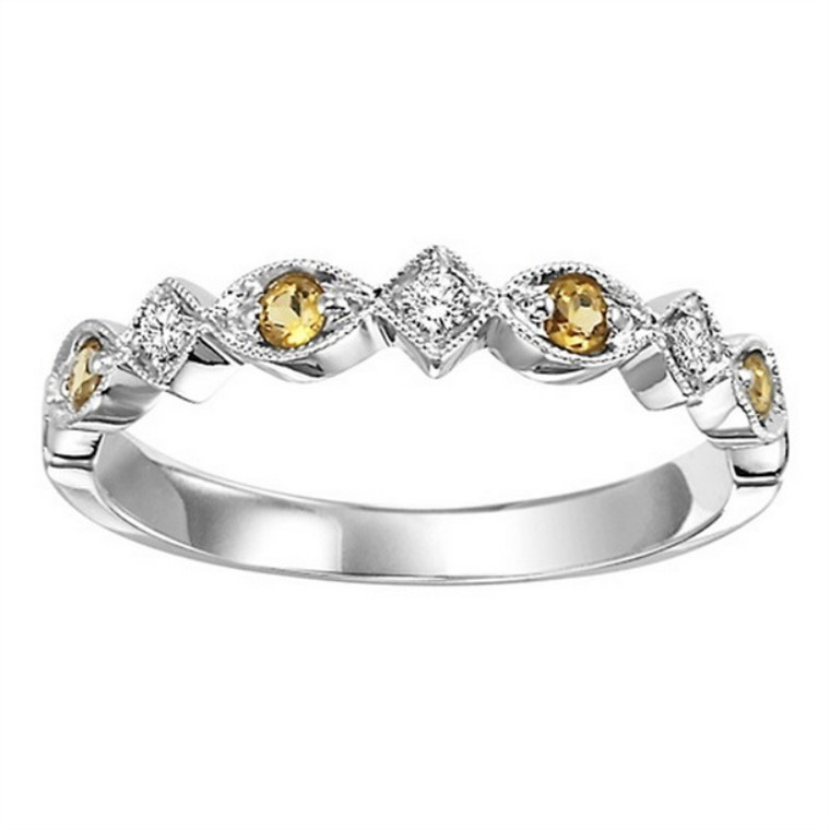 14K White Gold Diamond and Citrine Stackable Ring FR1240