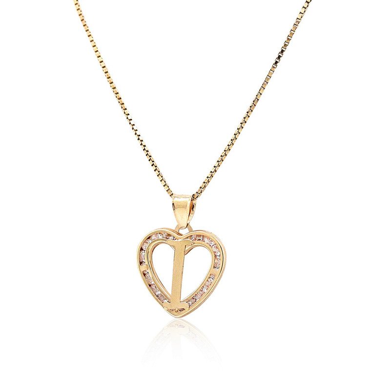 14K Yellow Gold Cubic Zirconia I Initial Heart Charm  By Shin Brothers* 52002003