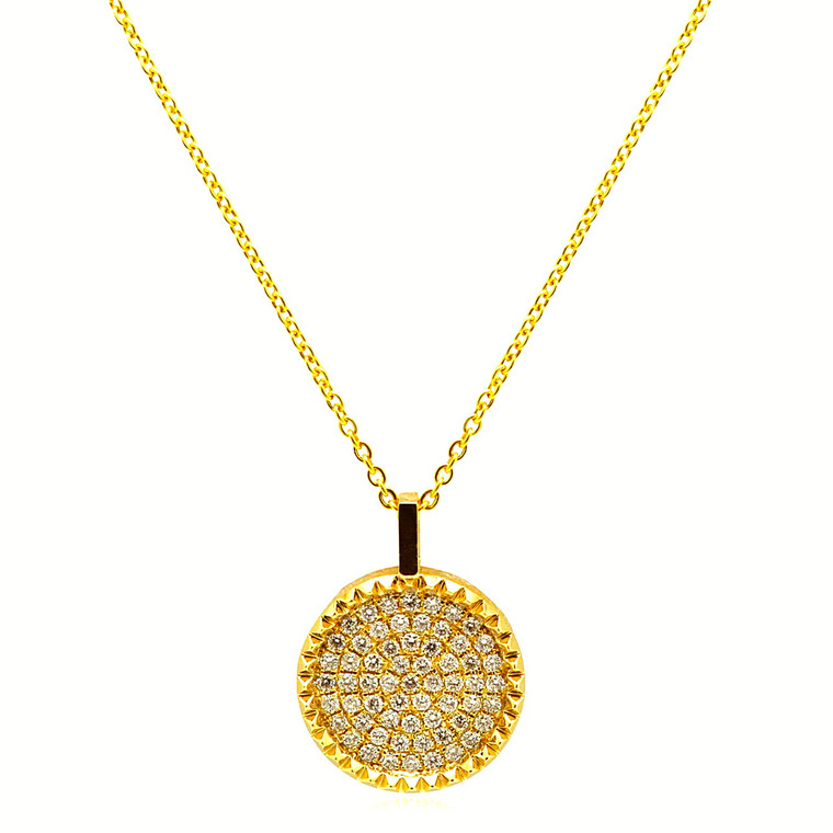 14K Yellow Gold Pave Diamond Disc 18" Necklace 31000911  | Shin Brothers