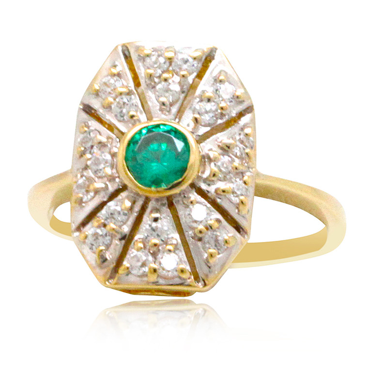 14K Yellow Gold White and Green Cubic Zirconia Ring 12002763 By Shin Brothers*