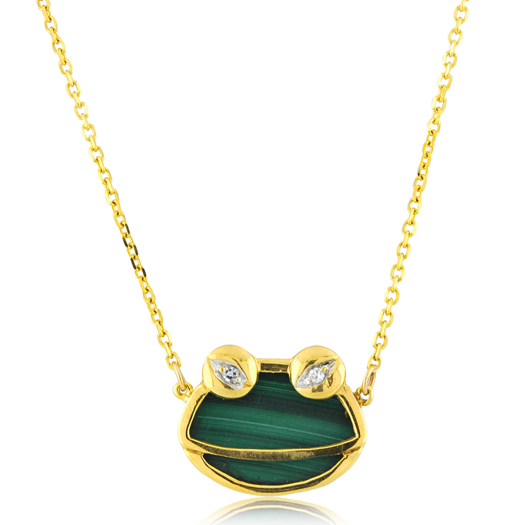 14K Yellow Gold Malachite Frog Necklace with Diamond Eyes 52002072 | Shin Brothers*