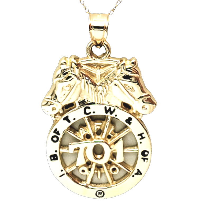 14K Yellow Gold AFL CIO Brotherhood Of Teamsters Double horse Pendant