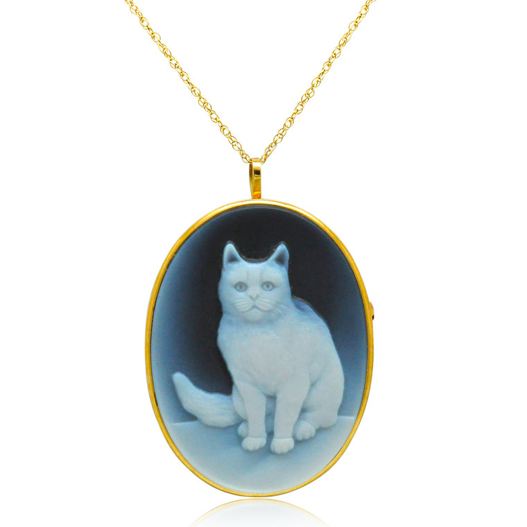 14K Yellow Gold Blue Cameo Cat Charm/Pin 52002042 | Shin Brothers* 