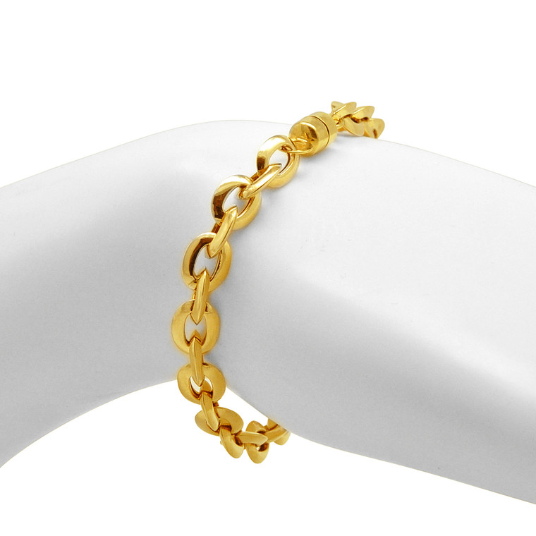 14K Yellow Gold  Link 7" Bracelet With Magnetic  Lock
