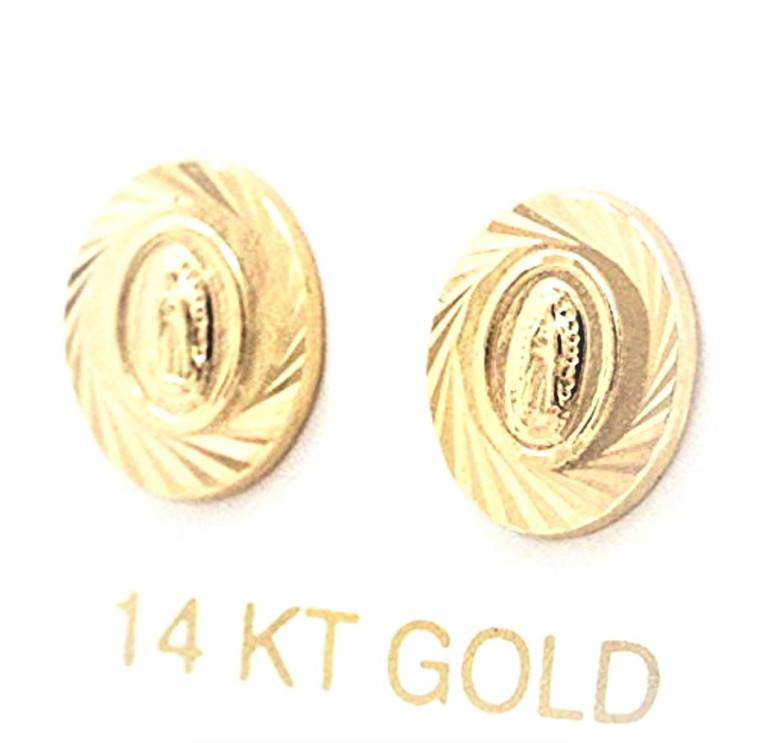 14K Yellow Gold Virgin Mary Diamond Cut Stud Earrings 40002543 By Shin Brothers*